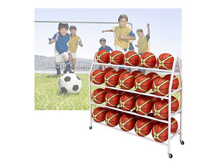 Ball-Aufbewahrungsregal 4Stufen Metallregal Mit Rollen Basketball Ballregal Platzsparend Sportausrüstung Organizer 97cm 123cm 140cm Aufbewahrung Regal Ballwagen(White,140CM)