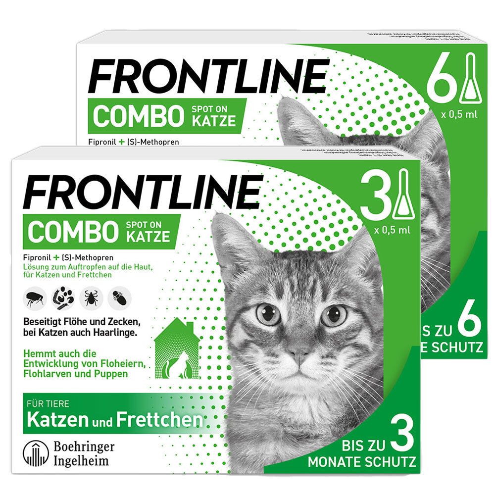 Frontline Combo Spot on gegen Flöhe und Zecken Katze (Sparset für 9 Monate) 6+3 St Einzeldosispipetten