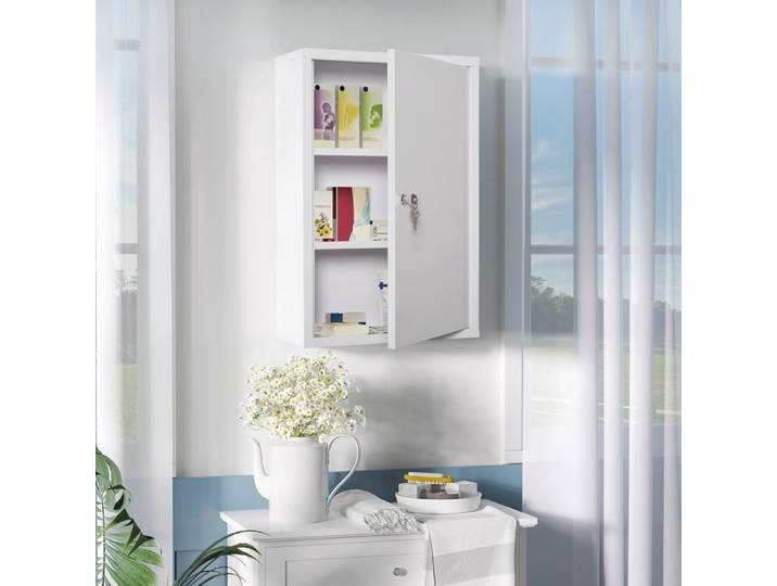 Armoire à pharmacie murale - WESTYLE - Armoire 40x18x60 cm - Acier blanc - Serrure 2 clés - 3 niveaux antirouille