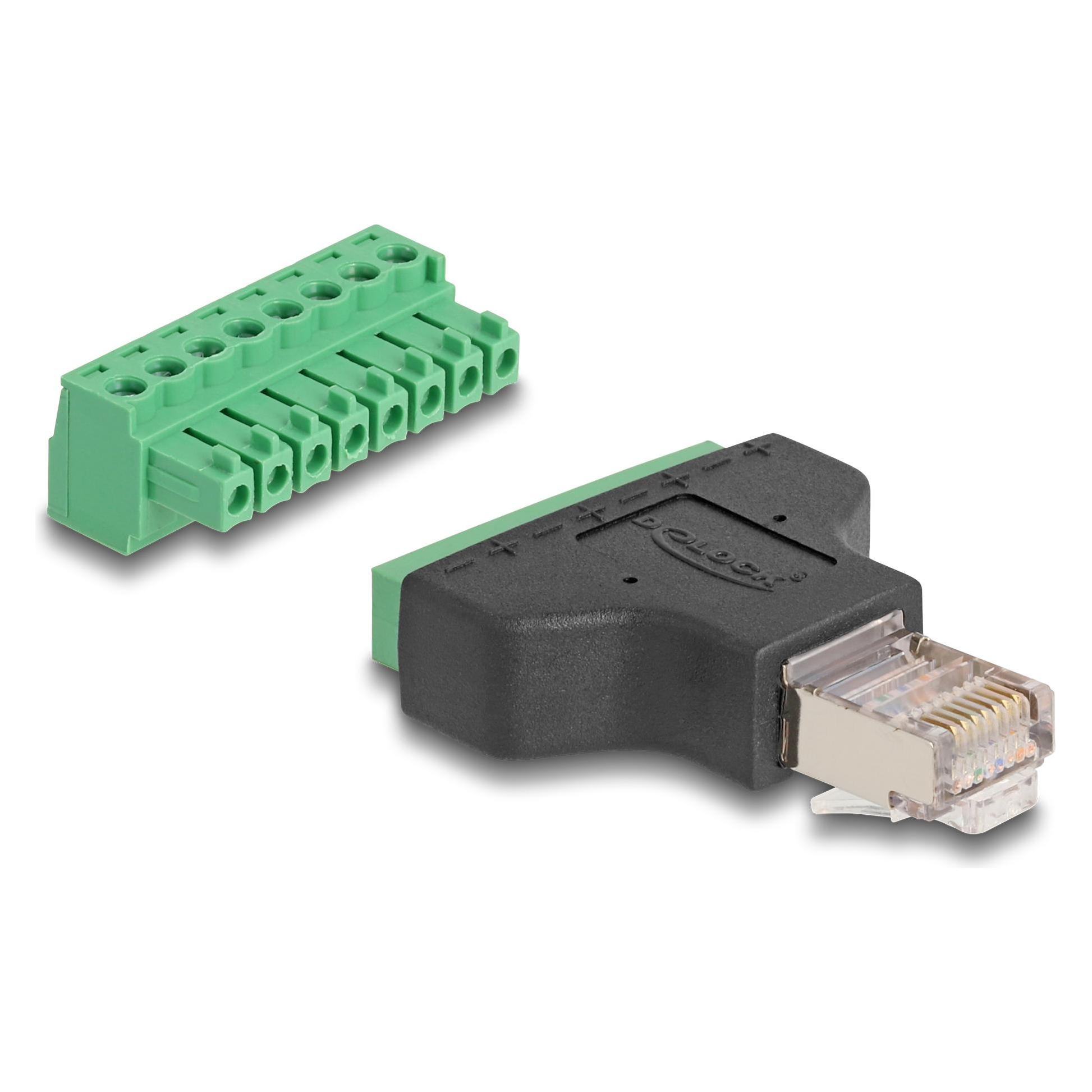 Delock Adapter RJ45 Stecker > Terminalblock 8 Pin 2-teilig 3,81 mm (RJ45) (66471)