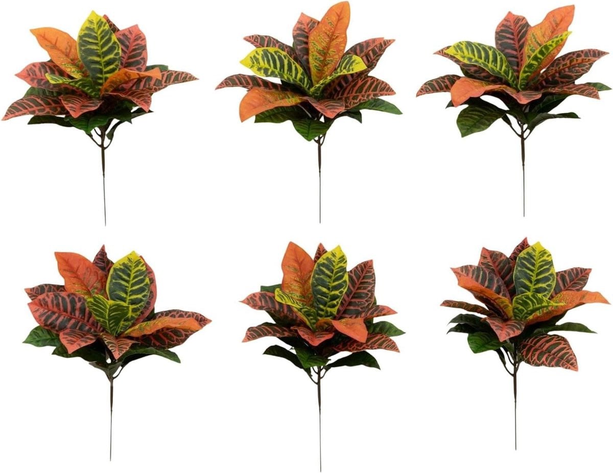 Set van 6 Real Touch Croton Kunstplanten - Veelkleurige Zijdeplanten voor Woonkamer Decoratie