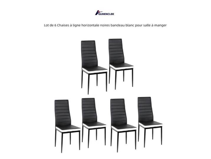 QUIIENCLEE Lot de 6 Chaises à ligne horizontale noires bandeau blanc pour salle à manger 40 x 39 x 98 cm