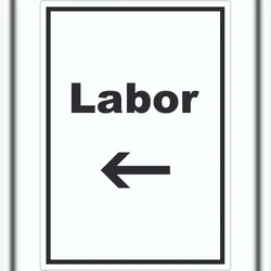 HB-Druck Labor Aufkleber mit Text und Richtungspfeil links untersuchen forschen hochkant A5 (148x210mm)