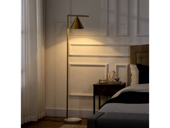 HOMCOM Lampadaire Salon Acier Abat-jour Doré Marbre