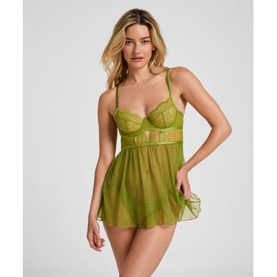 Pyjama HUNKEMÖLLER "Isabelle Babydoll", Damen, Gr. 80D, grün, 80% Polyamid, 20% Elasthan, Homewear-Sets Pyjama