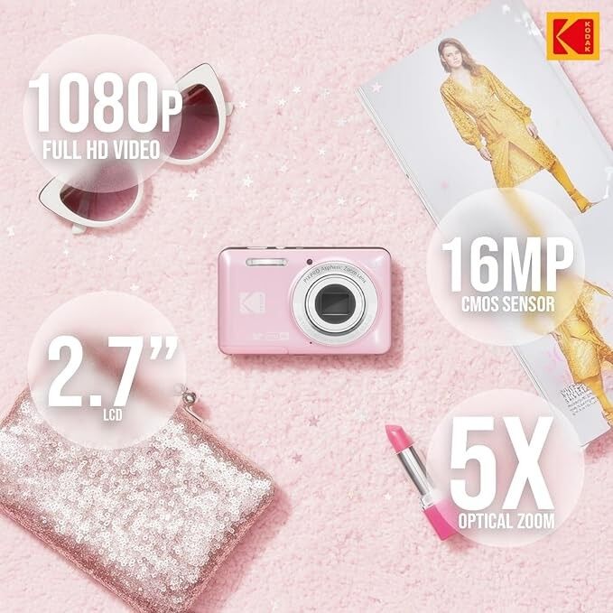 Kodak PixPro Friendly Zoom FZ55 16MP Compact Digital Camera - Pastel Pink
