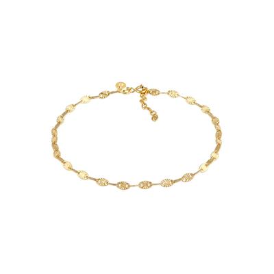 Fußkette ELLI PREMIUM "Fußschmuck Stern Look Plättchen Vintage Design 925 Silber" Gr. 22, gold, Fußketten, Damen, Silber 925 (Sterlingsilber)
