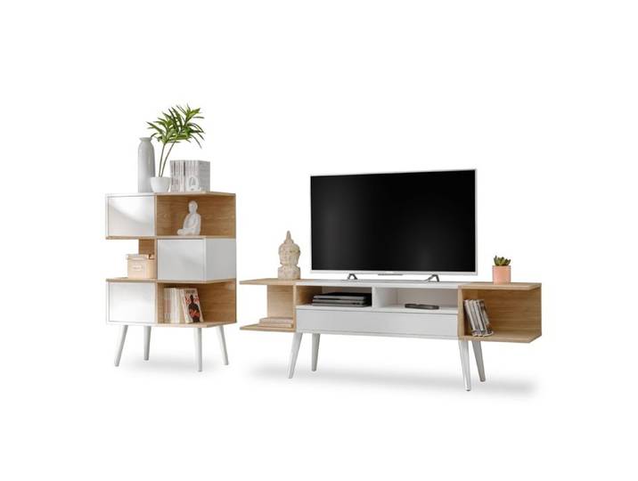 Ensemble de Meubles TV komodee FORIO - Meuble TV et Étagère - Blanc - Chene 230 x 35 x 102 cm