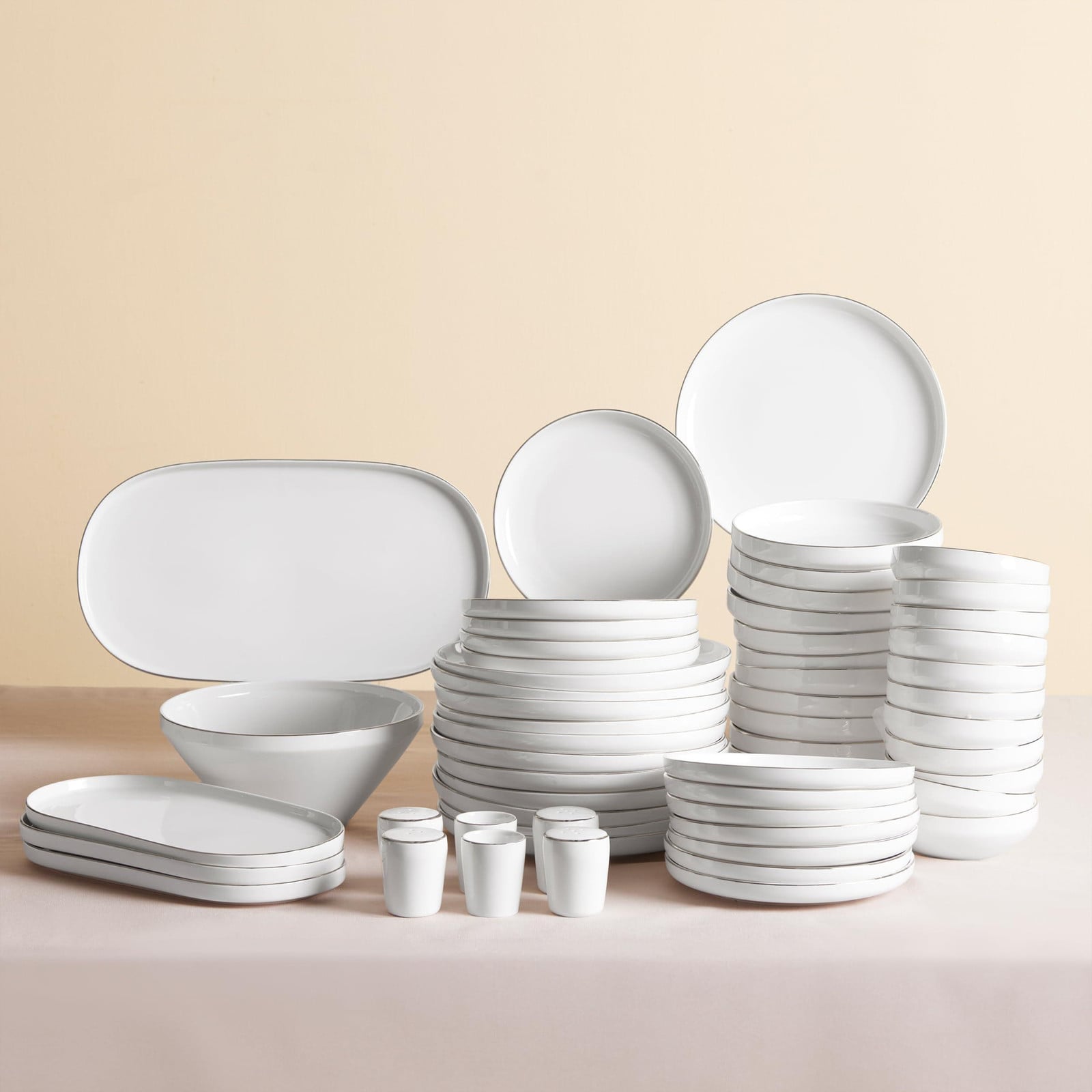 Dripio Porseleinen serviesset New Saturn Platinum, 59-delig, wit, voor 12 personen