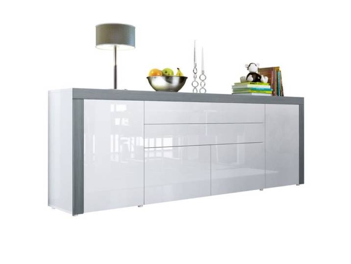 Vladon Buffet commode La Paz V2 en Blanc haute brillance - Blanc haute brillance - Avola-Anthracite