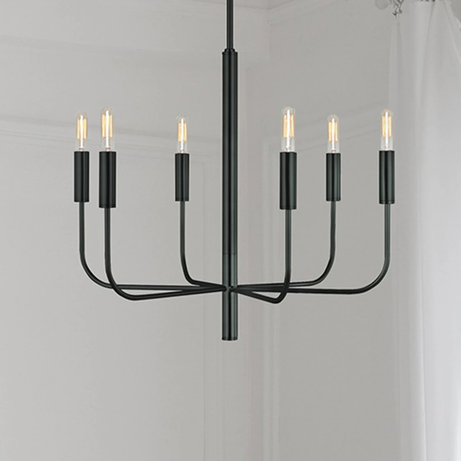 Feiss Brianna kroonluchter, zwart, Ø 61 cm, 6-armig, metaal