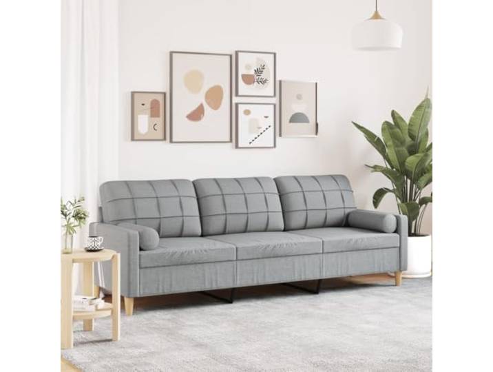 HEFZGDB Dreisitzer Sofa 210 cm Polyester Stoff Hellgrau mit Zierkissen – Bequemes Wohnzimmer Sofa mit abnehmbaren Bezügen, robustem Metallgestell und strapazierfähigem Design