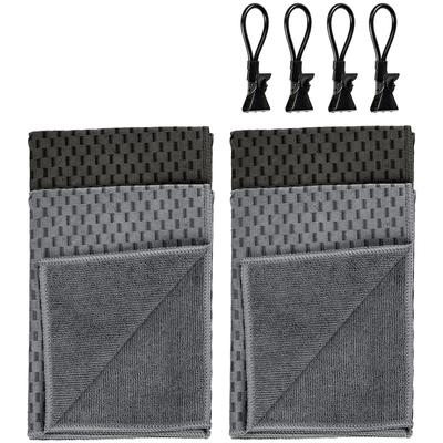 Geschirrtuch WENKO "Modell Miko mit Klemm-Ösen", schwarz (schwarz, grau), B:40cm L:60cm, Polyamid, Polyester, Geschirrtücher, Geschirrtuch, saugstark & schnell trocknend, zum Abtrocknen & Polieren, Metall-Clip