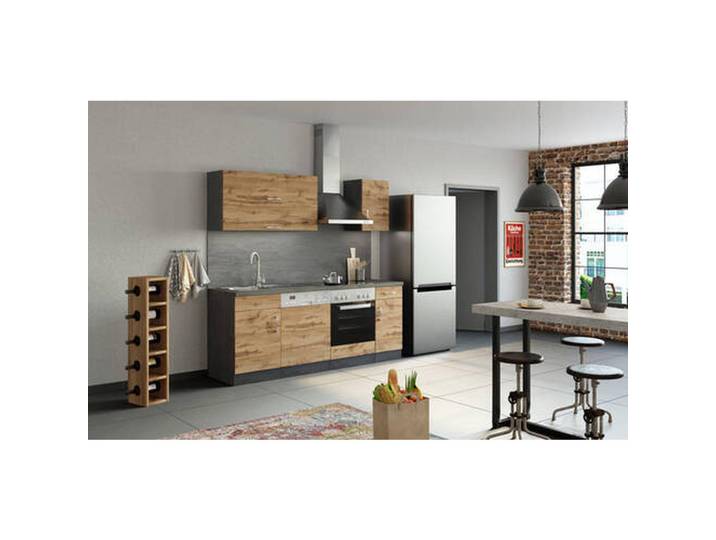 Held Küchenleerblock, Graphit, Schiefer, Eiche Wotan, 1 Schublade(n) Schubladen, seitenverkehrt montierbar, nur wie online abgebildet bestellbar, 210 cm, Made in Germany, Küchen, Küchenzeilen & Küchenblöcke, Küchenzeilen ohne Geräte