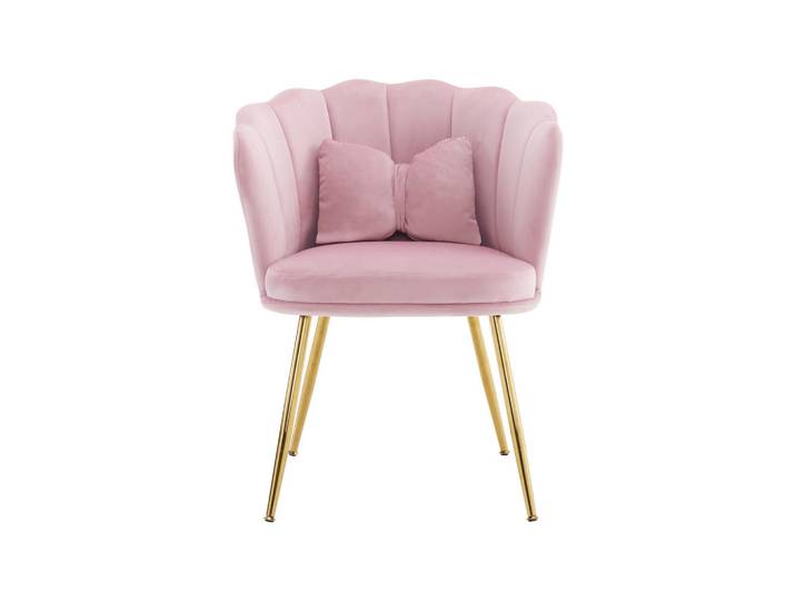 Flieks Sessel Samt Blütenblatt-Rückenlehne Goldfüße & Kissen Rosa, Pink, Holz, 62x43x54 cm, Esszimmer, Stühle, Armlehnstühle