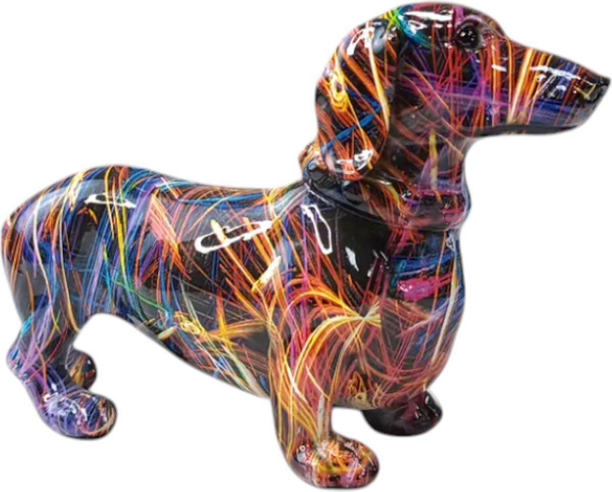 Dutchers® Teckel Standbeeld - Handgeschilderd Kunstwerk - Multicolor