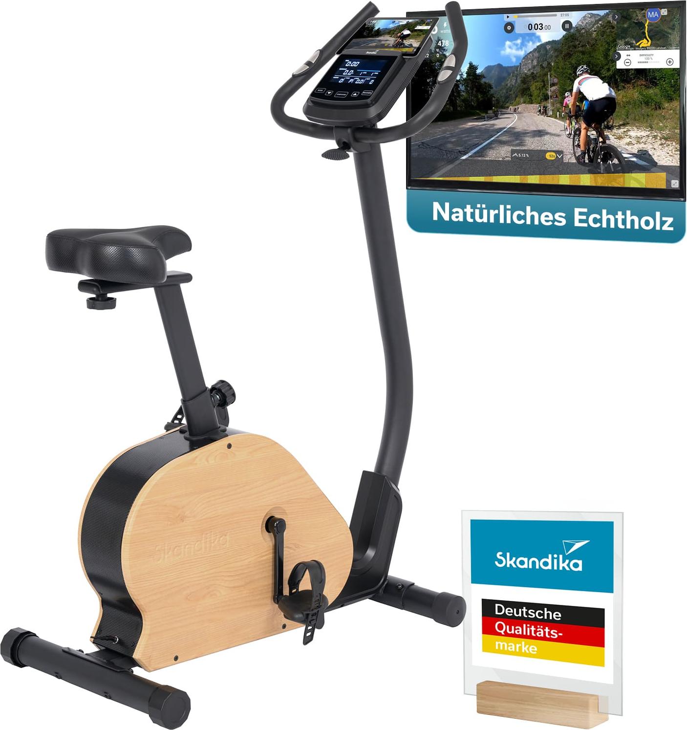 Skandika Ergometer Treliv P8 | Heimtrainer aus Eisen mit MDF Holz, Magnetbremse 32 Stufen, LED Display, 22 Programme, Sattel & Lenker verstellbar