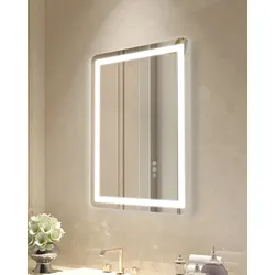 VEVOR LED-Badezimmerspiegel Kosmetikspiegel (50 x 70 cm) mit Front- und Hintergrundbeleuchtung, beschlagfreier Spiegel, stufenlos dimmbarer Badezimmerspiegel mit 3 Farbtemperaturen, Wandmontage