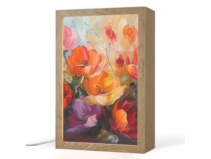 OnlyWow Tischleuchte - Blumen - Bunt - Malerei - Abstrakt - Kunst - 20x30 cm, Alufarben, Holzwerkstoff, Rechteckig, LED integriert, 20x30x8 cm, Lampen & Leuchten, Innenbeleuchtung, Tischlampen