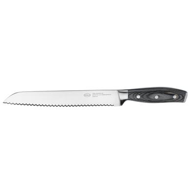 Brotmesser RÖSLE "WOLFGREY, 22 cm, Griff Pakka", silber (silberfarben), Klingenlänge 22cm, X50 CrMoV15 Klingenstahl, Kochmesser, Brotmesser