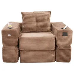 MODFU Klappsofa Cord Braun, 122 x 98 cm, mit Schlaffunktion