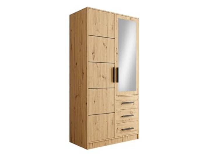 Mirjan24 Drehtürenschrank Kerkon 2D, Kleiderschrank mit 3 Schubladen, Kleiderstange und Spiegel, Elegantes Schlafzimmer Schrank, Jugendzimmer (Artisan Eiche, ohne Schrankaufsatz)