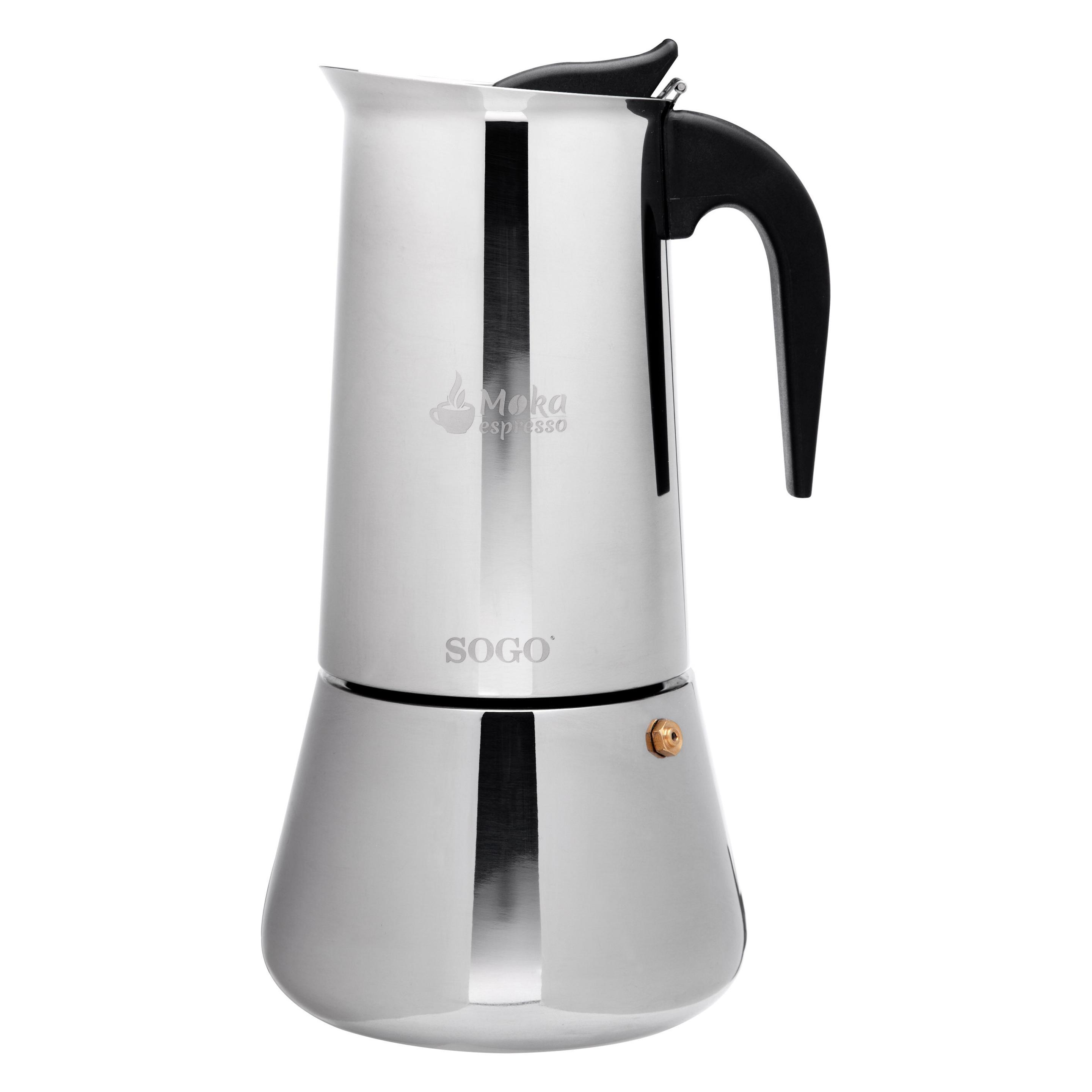 Sogo Stainless Steel Moka Coffee Maker 9 Cups for use on Gas, Ele (9 Tassen) (SOGO126)
