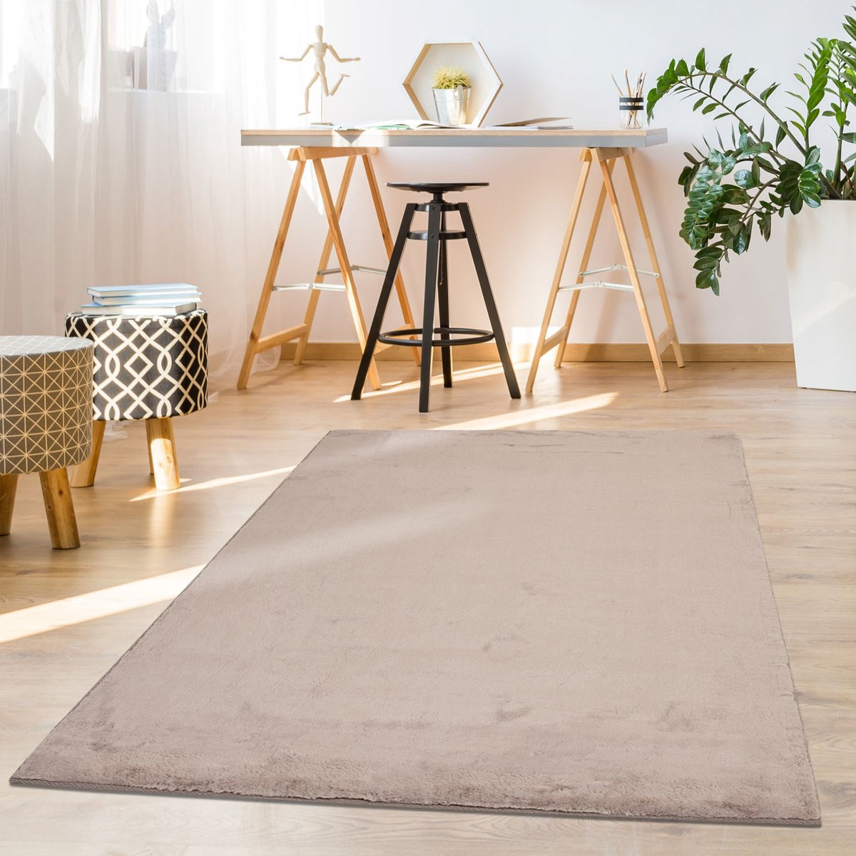 Paradise Soft Fluffy Hoogpolig Vloerkleed Taupe - Diameter: 120 cm