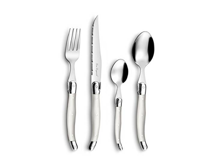 Lou Laguiole Steakbesteck TRADITION, Besteck, Edelstahl mit farbigen Kunststoffgriffen, perlfarben, für 12 Personen, 48-teilig
