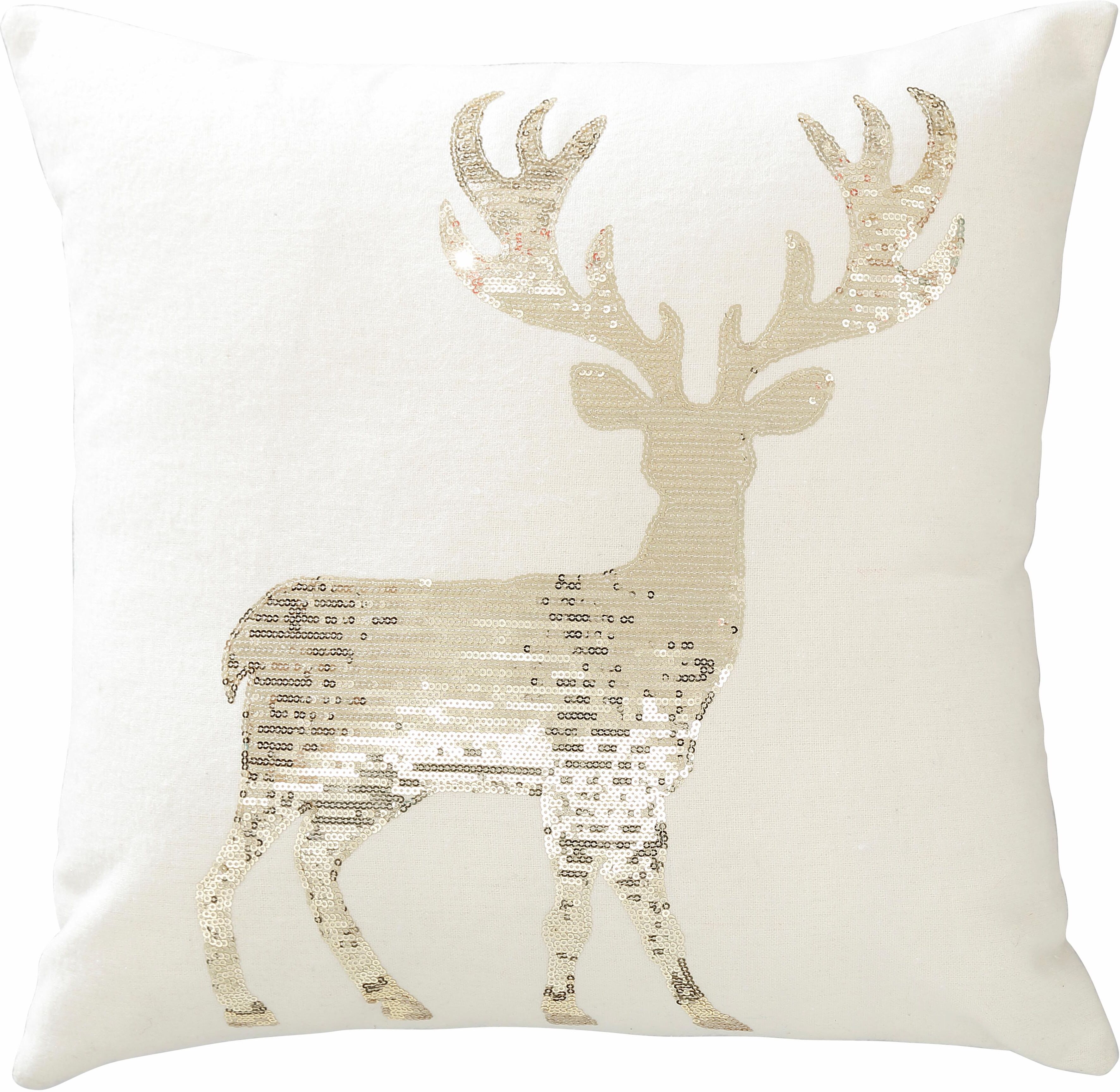 Dekokissen CREATIV DECO "Hirsch", gold (goldfarben, mit pailletten), B:45cm L:45cm, Polyester, Dekokissen_Sitzkissen_Kissenhüllen, Dekokissen, mit goldfarbenen Pailletten goldfarben, mit pailletten B/L: 45cm x 45cm, 1 Stk.