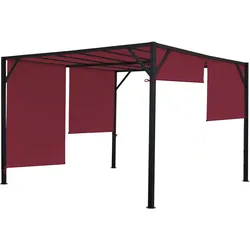 Pergola Baia, Garten Pavillon Terrassenüberdachung, stabiles 6cm-Stahl-Gestell + Schiebedach bordeaux-rot ~ 4x4m