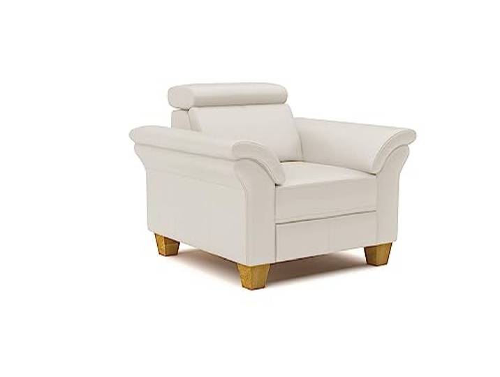 CAVADORE Echtleder-Sessel Ammerland / Sessel im Landhaus-Stil mit Federkern + Kopfteilverstellung / 101 x 84 x 93 / Leder Weiß