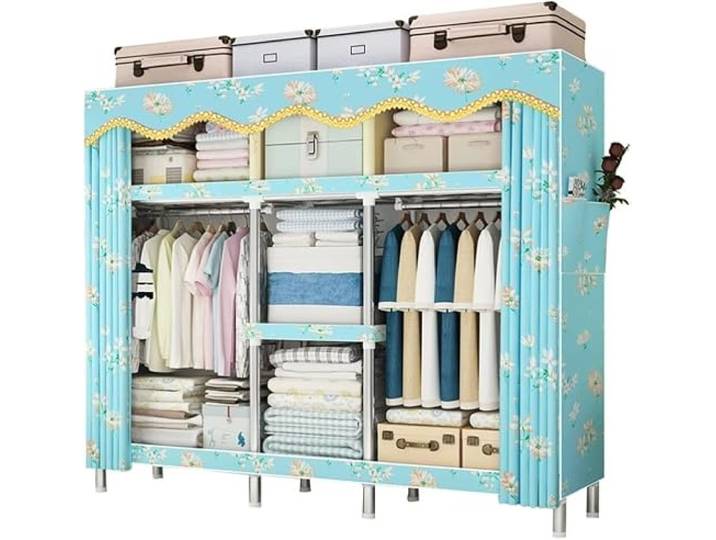 LoiYtrd Vlies-Kleiderschrank, 2 Stangen, 5 Lagerregale, tragbar