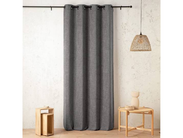 Rideau tamisant - effet lin authentique polyester gris 240 x 145