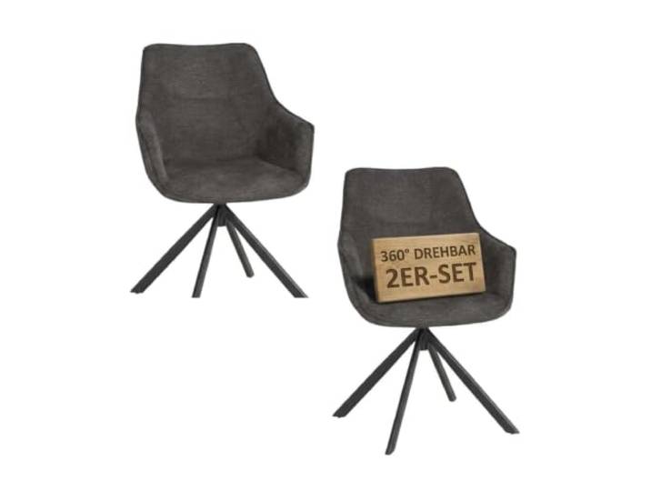 MR. DEKO Diningsessel 2-er Set San Carlo drehbarer Esszimmerstuhl mit Armlehnen & Rückenlehne 2 Moderne Polstersessel mit Schaumstoffkern Drehstuhl 360 Grad Essstuhl stabil und ergonomisch