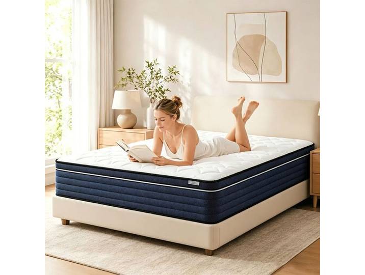 Matelas 140x200 cm Épais 28 cm Mousse et Ressorts Haute Densité Soulage Douleurs Dos Sommeil Indépendant Hypoallergénique
