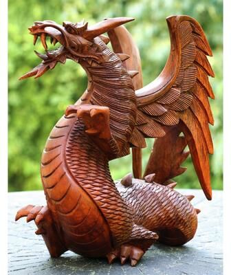 G6 Collection Wooden Dragon Handmade Sculpture Statue Handcrafted Gift Art Decorative Home Decor Figurine Accent Decoration Artwork Hand