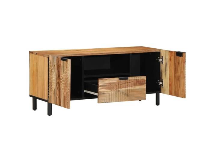 Meuble TV - Bois massif d'acacia - 105x33 5x46 cm - Design industriel - Rangement spacieux