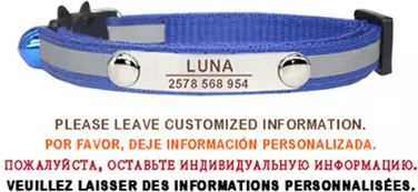 Inspire Picks Personalized Reflective Cat Collar With Free Engraving & Safety Buckle c blue 7 12 Inch