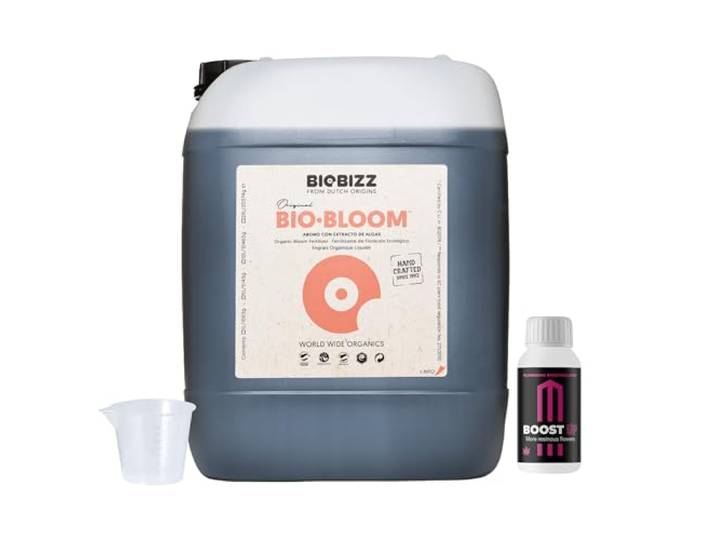 GROWMANIA Bio Bloom von BioBizz 20L + Probe Boost Up von Up Nutrients + Messbecher Biobloom organischer Dünger für professionellen Einsatz Für extensive und kommerzielle Landwirtschaft