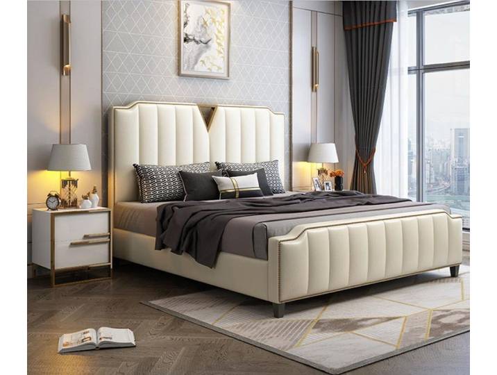 Xlmoebel Polsterbett Beige Doppelbett mit elegantem Design und hochwertigem Material (Doppelbett, 1-tlg., Bett), Hergestellt in Europa