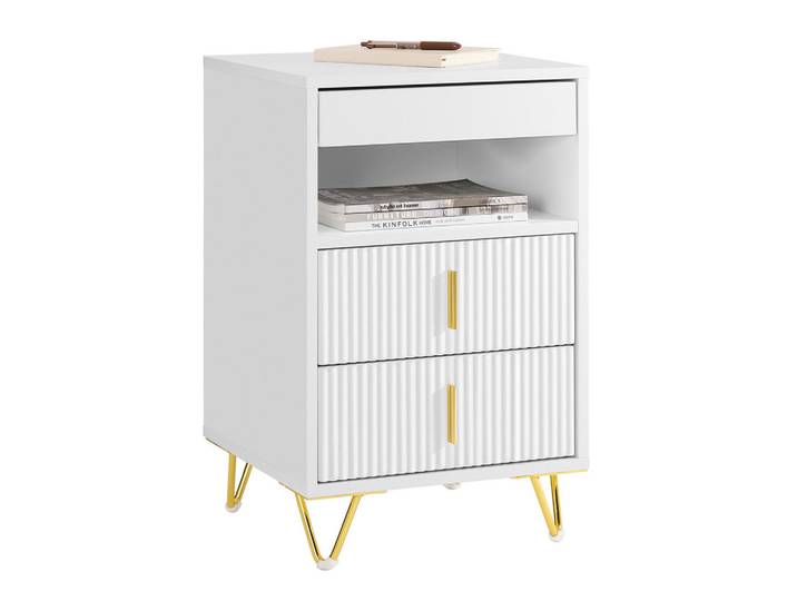 SoBuy Nachttisch Weiß, Holzwerkstoff, 40x63x40 cm, Schlafzimmer, Nachttische