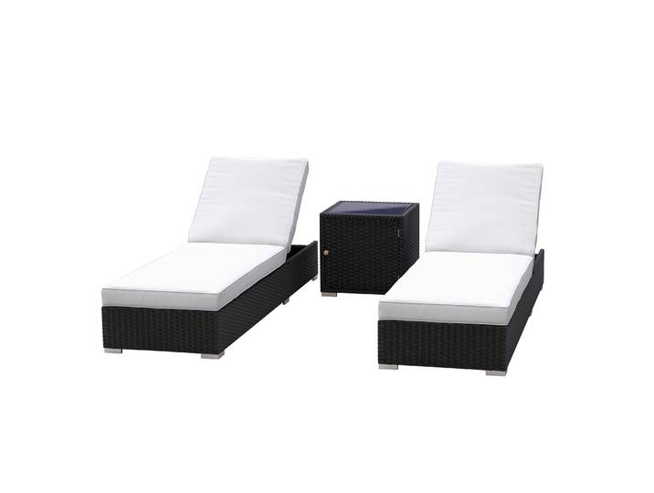 Liegestuhl Rattan BILBAO schwarz/weiss Set 3-teilig