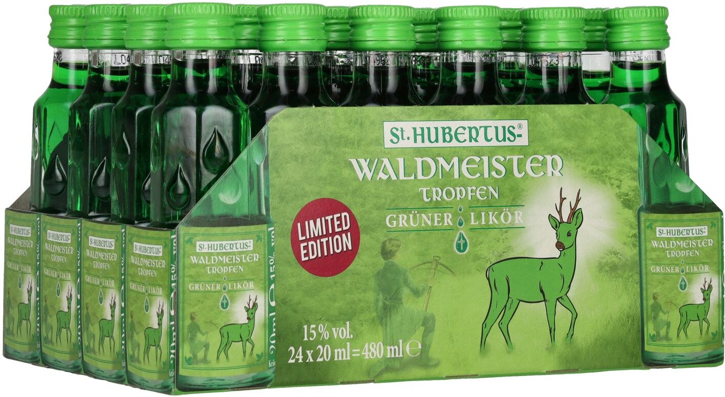 St. Hubertus Likör St. Hubertus WALDMEISTER Tropfen Grüner-Likör Limited Edition 15% Vol. 24x0,02l