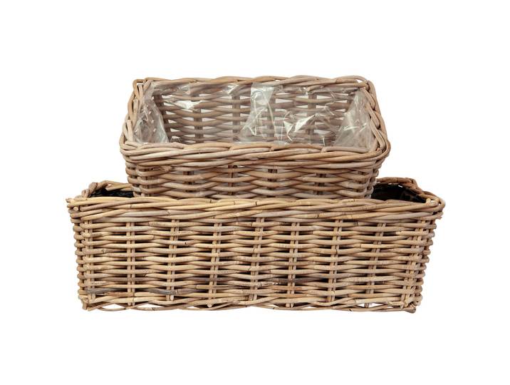 Pflanzkorb 2er-Set aus Rattan mit Pflanzfolie, Blumenkasten