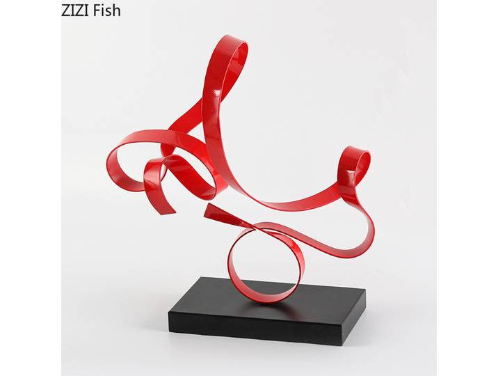 Ruban enroulé en métal géométrique, ornement, Sculpture abstraite rouge, Statue d'art, accessoires d'exposition de bureau, modèle de décoration artisanale