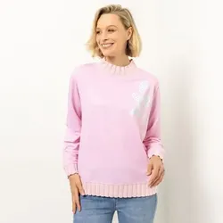 VIA MILANO Sweatshirt Rundhalsausschnitt Strick-Bündchen leger weit