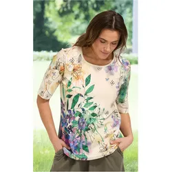 Baumwoll-Shirt in Druck beige in Größe 44/46 von DW-Shop, Beige, 44/46