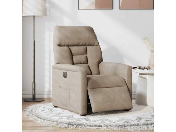 Relaxsessel Elektrisch Taupe Mikrofasergewebe Elektromotor,135 Grad Neigung,breite Armlehnen,dick gepolstert,Holz-Metall-Rahmen,leicht zu reinigen