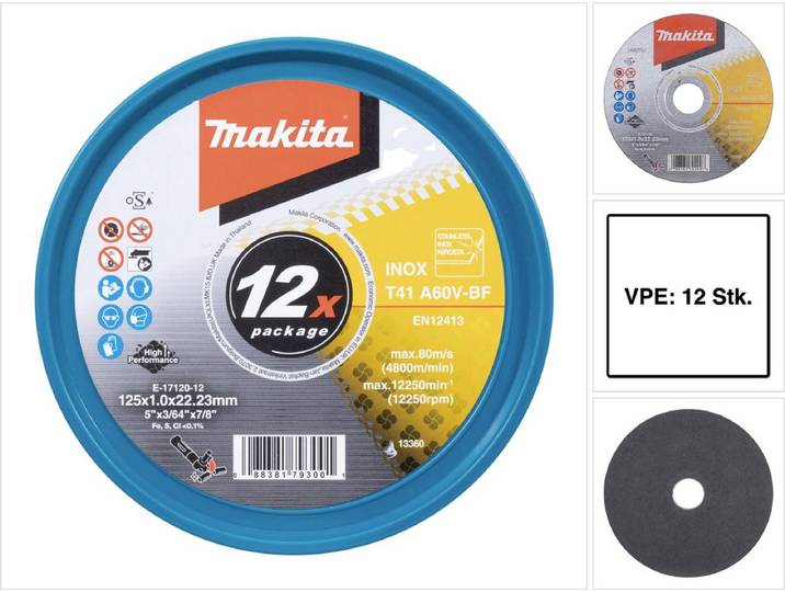 Makita E-17120-12 Doorslijpschijf recht 125 mm 12 stuk(s) Metaal\, RVS